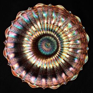 Fenton Stippled Rays with Scale Band Marigold Carnival Glass Plate Antique‎ 7" e